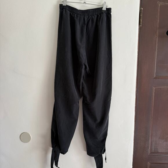 SAMANTHA DRU | Anthropologie Black Cupro Tie Ankle Split Pants medium Minimalist - Picture 6 of 7